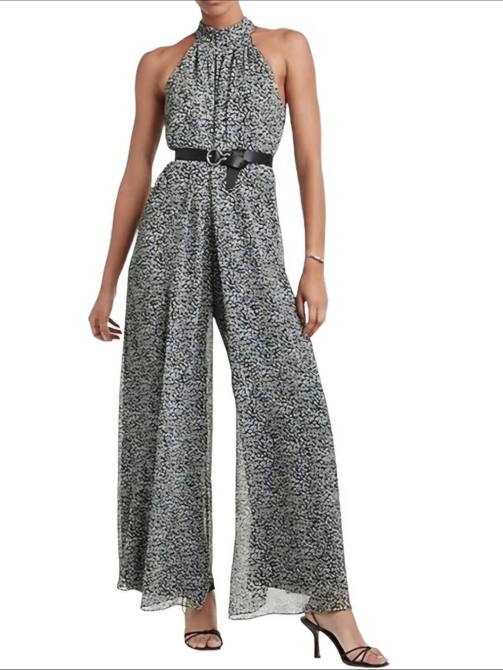 Express Multicolor Confetti Halter-Neck Printed Wide-Leg Jumpsuit NWT